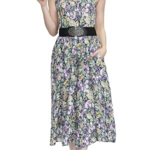 Elegant Floral Midi Dress with Belt